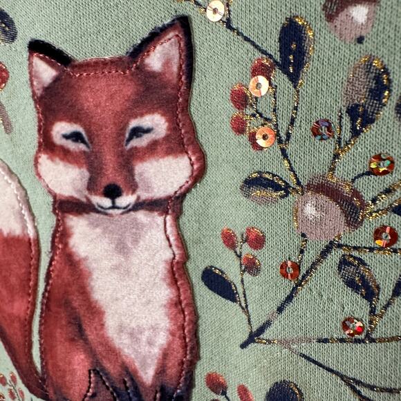 Breckenridge Vintage y2K Embellished Fox Sweatshirt Cottage Grandma Green SMALL - Picture 3 of 15